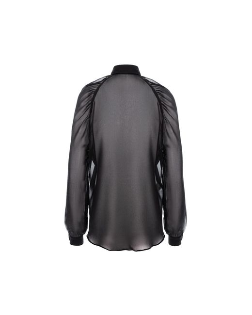 AVENUE No.29 Black Gathered Raglan Sleeve Silk Buttoned Down Shirt