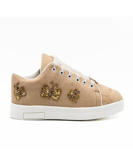 Rettrose Natural Neutrals Eva Luxury Desert Storm Suede Handmade Embellished Tennis Shoe