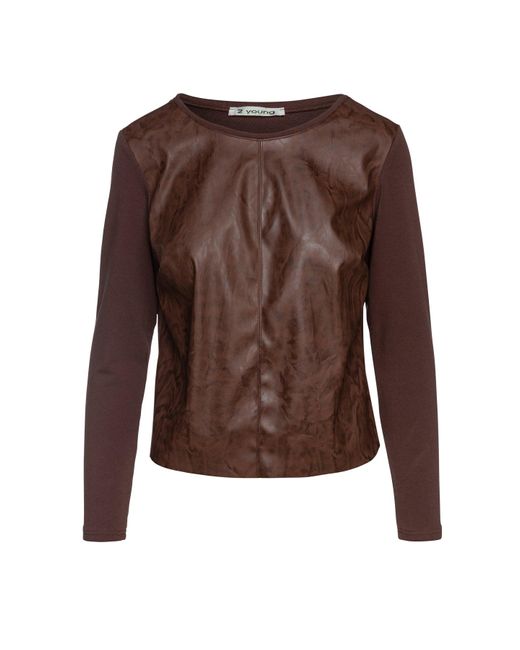 Conquista Brown Chocolate Faux Leather Detail Top