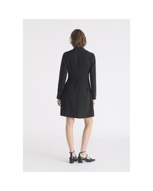 Paisie Black Tailored Blazer Dress With Pleated Skirt