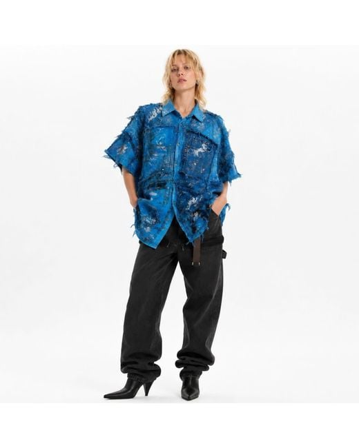 Zasta Studio Blue Wearable Ruins Shredded Denim Colored Half-Sleeve Shirt