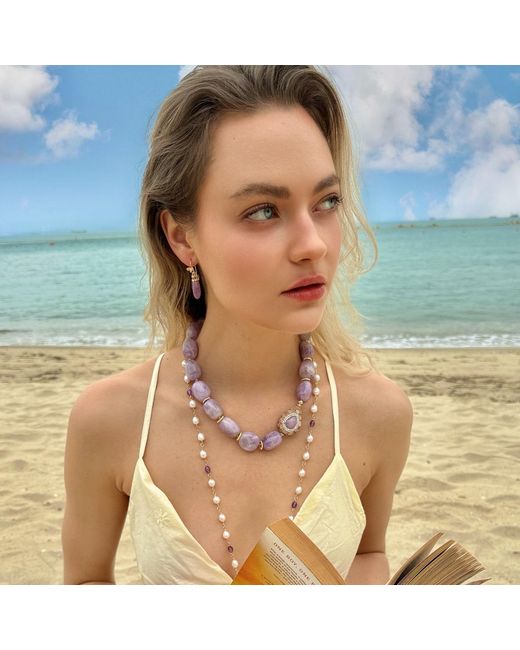 Farra Pink Amethyst With Rhinestone Chunky Statement Necklace