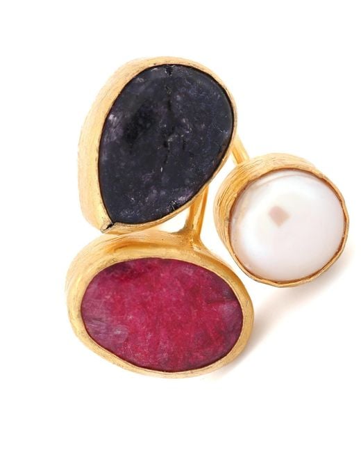 Ebru Jewelry Multicolor Sacred Harmony Triple Gemstone Statement Ring