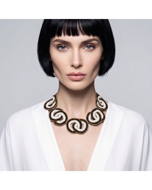 Iliana Arrazola Black Crisscrossed Circle Necklace, And