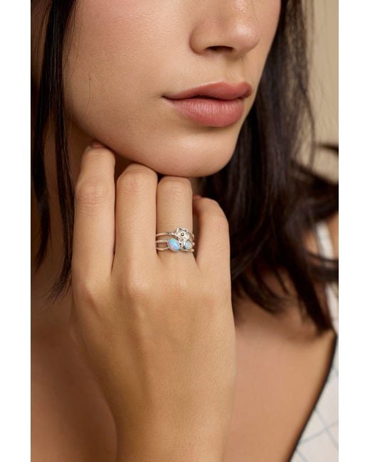 Isla Silver Blue Two Tone Opal Flower Ring