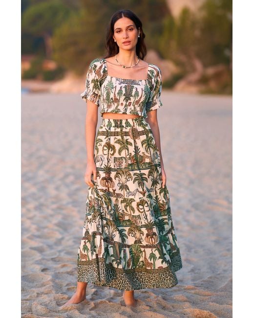 Yumi' Green Cotton Voile Safari Midi Skirt
