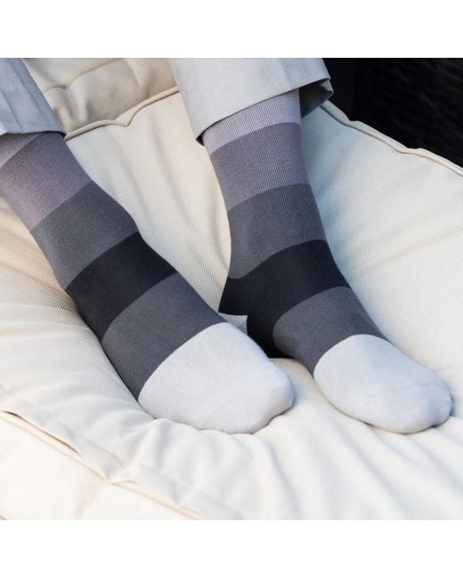 Peper Harow - Made in England Gray Block Stripe Socks – Ash for men