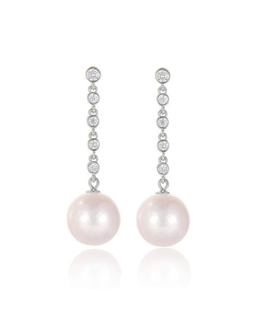 Classicharms White Electra Sterling Diamond Rivière Pearl Drop Earrings