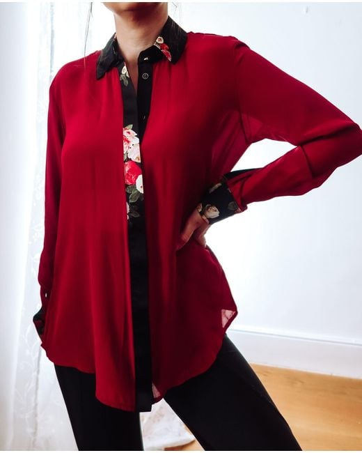 Sophie Cameron Davies Red Burgundy Classic Silk Shirt
