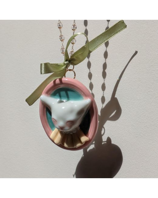 H2 Studio Multicolor Angry Puss Portrait Multi Use Brooch Cubic Zirconia Bead Necklace