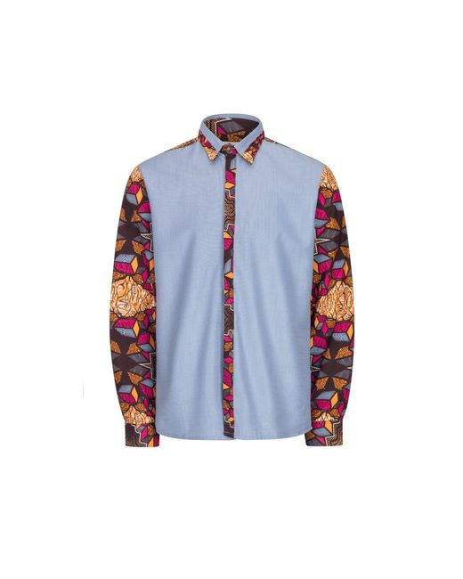 Ohema Ohene Blue African Print Shirt Contrast Panel- Cubic for men