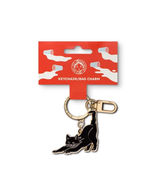 Make Heads Turn Black Enamel Keychain & Bag Charm Stretching Cat