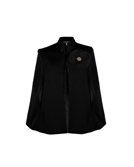 House of Laines London Black Laines Couture Tailored Cape With Embellished Corsage
