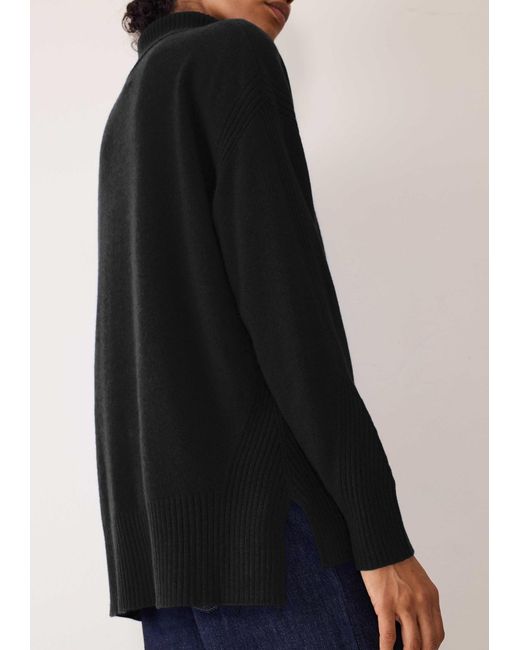 Loop Cashmere Black Chevron Detail Relaxed Polo Sweater