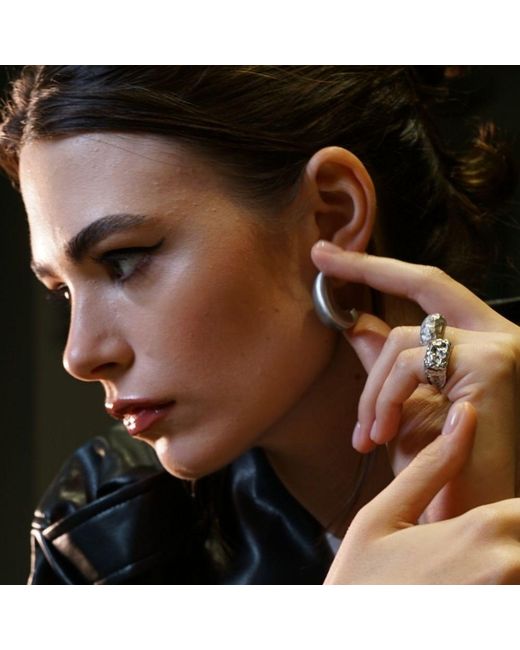 LINYA JEWELLERY Metallic Bony Domed Hoop Earrings