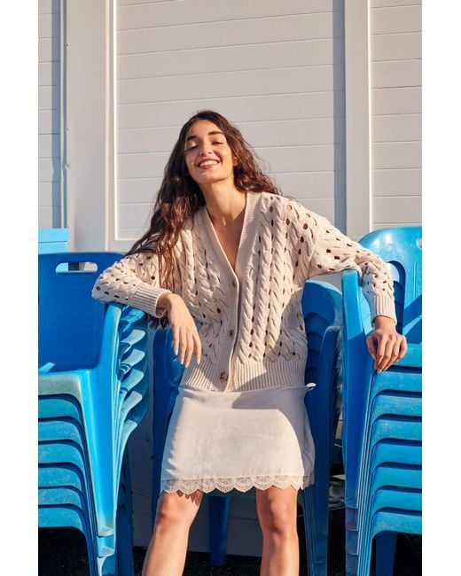 Gigi Knitwear Gray Neutrals Open Cable Cotton Cardigan