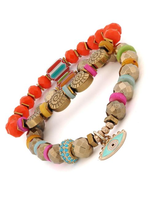 Ebru Jewelry Red Sunset Breeze Evil Eye Beaded Bracelet Set