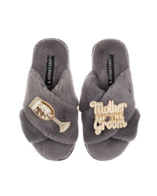 Laines London Brown Classic Laines Slippers With Mother Of The Groom Brooches