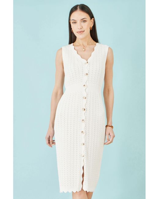Yumi' White Ivory Cotton Scallop Crochet Knitted Dress