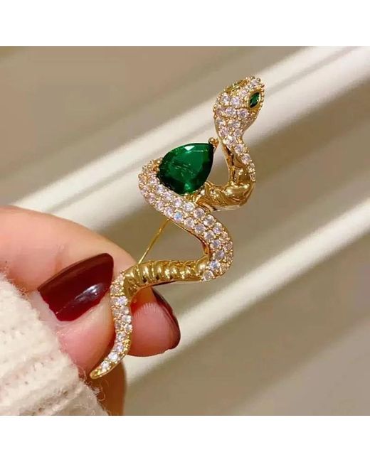 Angel Barocco Metallic Elegant Diamond Snake Brooch