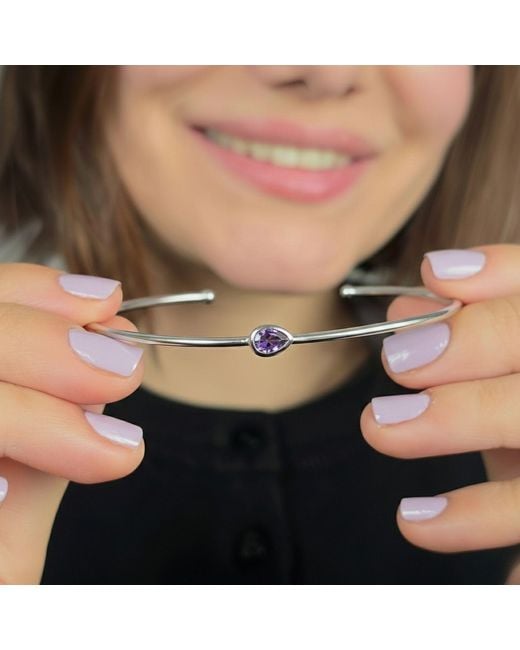 Harfi Metallic Minimalist Sterling Amethyst February Birthstone Bangle Bracelet