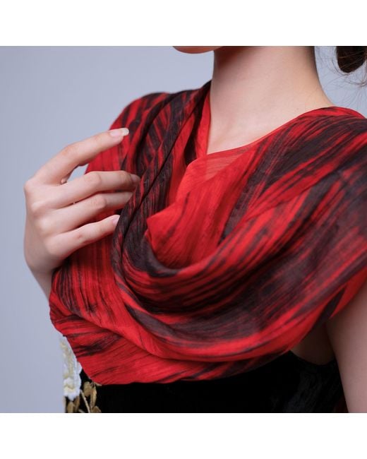 Silk and Bears Red Brushstroke Silk Scarf – Hand-Dyed Mulberry Silk, Evening Wrap & Gift