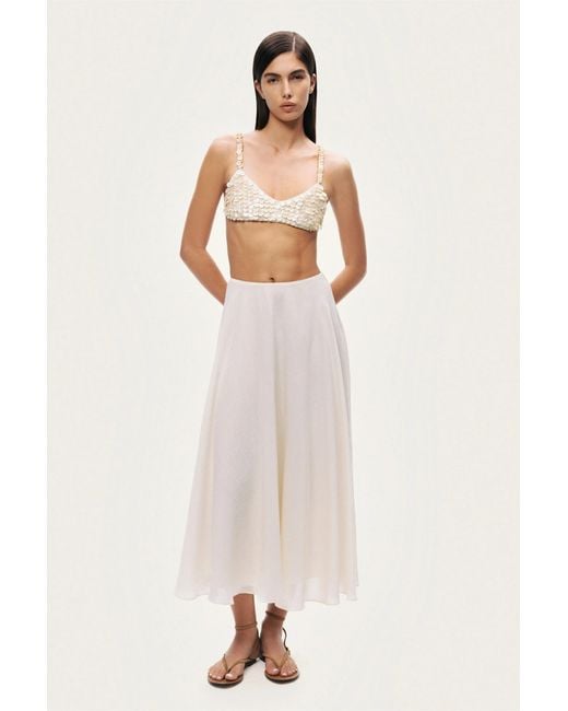Nocturne White Flowy High-Waisted Midi Skirt