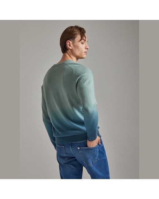 Salts Cashmere Green Ombre Split Crew Neck Sweater