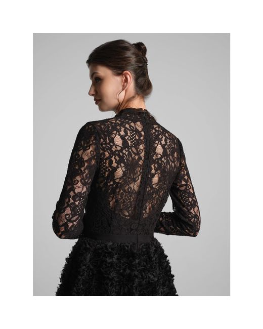 Rumour London Black Grazia Midi Dress With Lace Bodice And Ruffled-Tulle Skirt