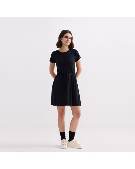 REISTOR Black Drawstring Short T-Shirt Dress