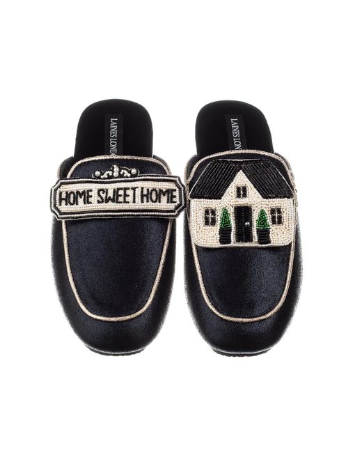Laines London Black Classic Mules With Home Sweet Home Brooches