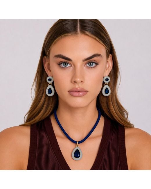 Michael Nash Jewelry Blue Lena Aqua And Sapphire Crystal Drop Necklace