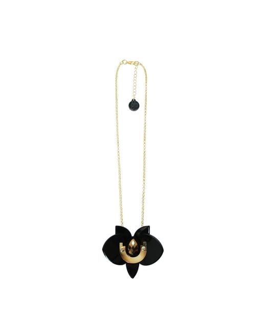 Gissa Bicalho Black Acrylic Handmade Necklace Orchid Pendant