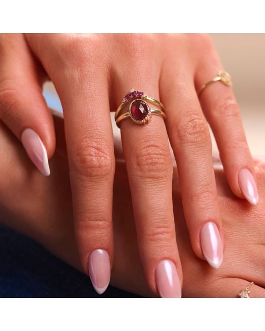 Zohreh Multicolor Rhodolite Garnet, Moonstone & Sapphire Ring 9K