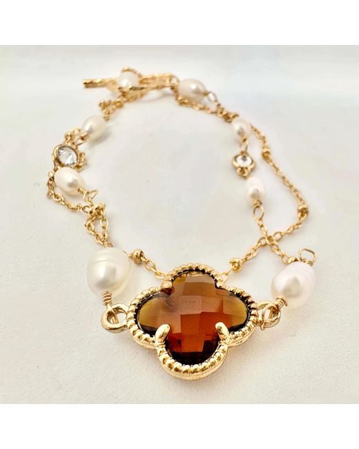 Angel Barocco Metallic Two Layers Pearl & Crystal Bracelet