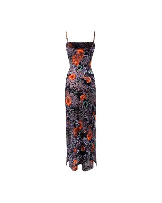 Sanctumum Red Rocky Stretch Burnout Velvet Floral Summer Dress With Spaghetti Straps