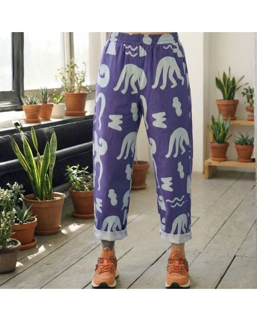 Wild Clouds Blue Organic Cotton & Linen Balloon Trousers