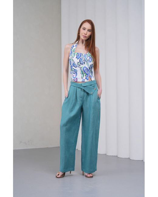 Lumina Eligma Blue The Halterline Linen Blouse