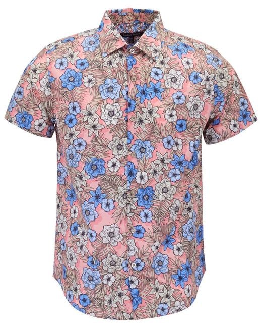 Lords of Harlech Blue Scott Tropical Mix Coral Printed Button Up Shirt for men