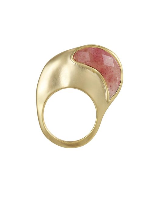 Rare Matters Jewelry Metallic Organic Strawberry Quartz Sparkle Stack Set Of Four Rings