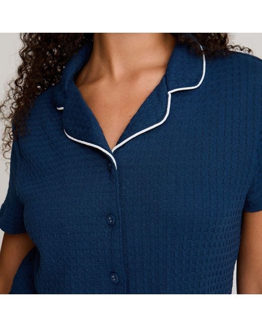 Pretty You London Blue Luxury Suite Waffle Short & Shirt Trouser Set