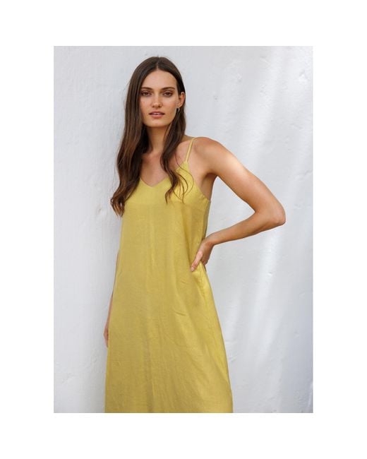 Larsen and Co Yellow Pure Linen Marrakesh Dress In Chartreuse