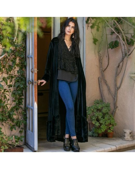 Jennafer Grace Black Velvet Faux Fur Cuff Coat