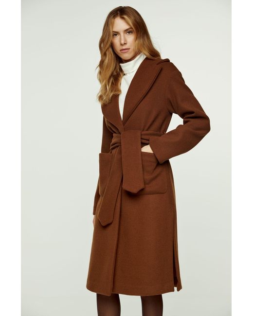Conquista Brown Long Chocolate Faux Mouflon Coat With Belt