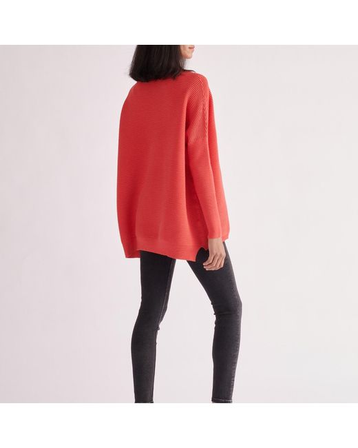 Paisie Red Ribbed Jumper In Strawberry Pink