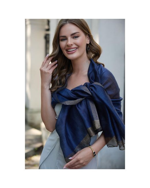 Saachi Blue Shimmer Border Royal Scarf