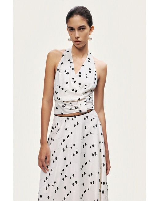 Nocturne White Printed Halter Blouse