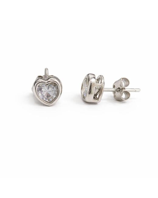 Pearl Code White Sophie Heart Stud Earrings With Cubic Zirconia