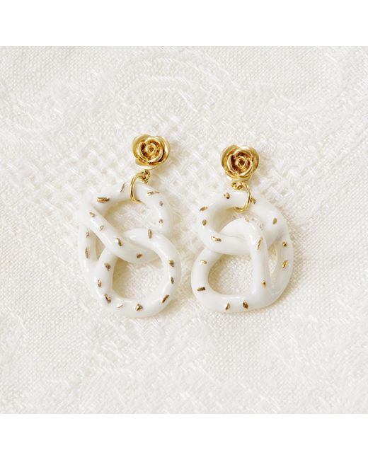 POPORCELAIN Metallic Golden Rose & Salted Porcelain Pretzel Earrings