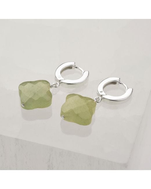 Nellou Jewellery Green Clover Gem Hoop Earrings Aventurine Sterling